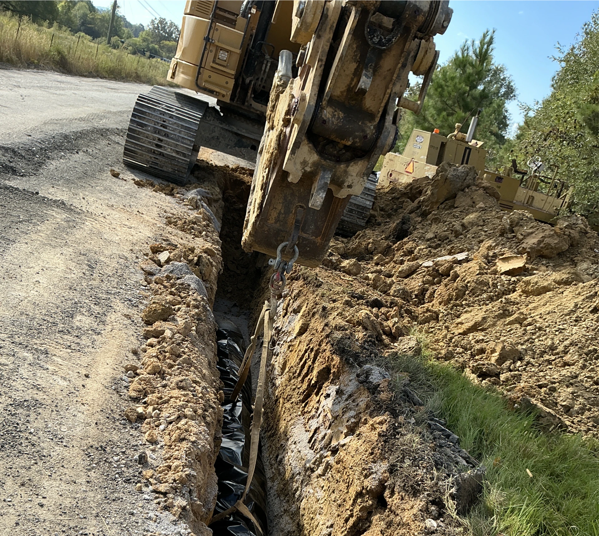 Trench excavation on a rural road
